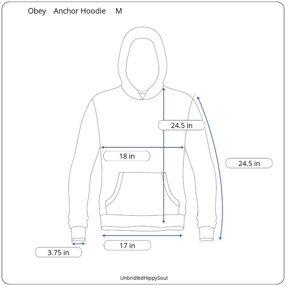 Obey Well Worn Thrashed Thumb Hole Navy Anchor Hoodie Size M - Picture 16 of 16